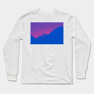 Blue and pink gradient colors of snow capped mountain Long Sleeve T-Shirt